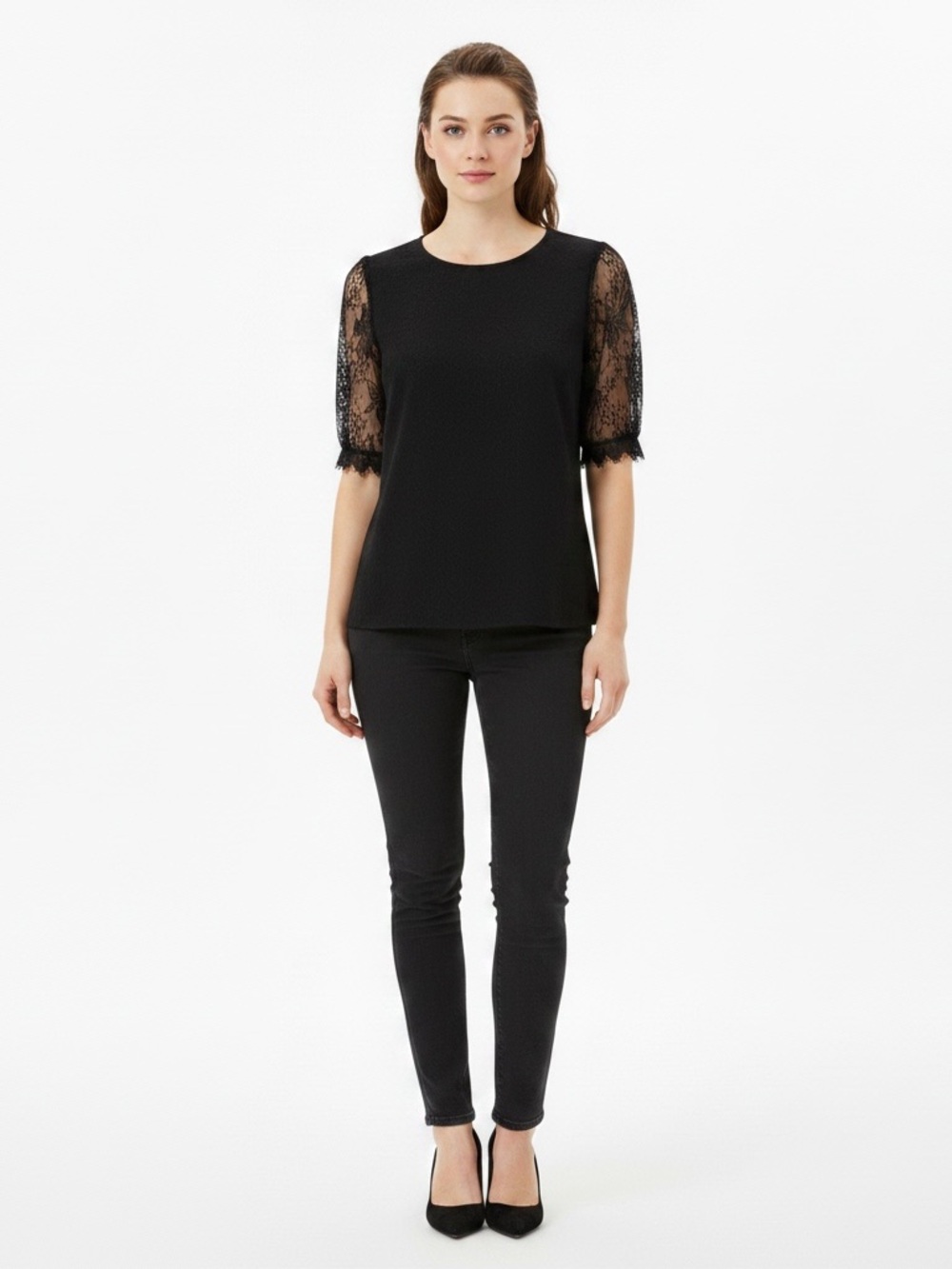 Lulu's Black Lace Sleeve Blouse